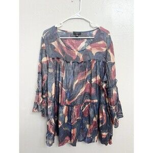 Cocomo Floral Boxy Tunic Top Blouse Size 2X Boho Cottagecore Boho Fairy Flowy